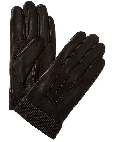 Bruno Magli Elastic Cuff Cashmere-lined Leather Gloves - Black