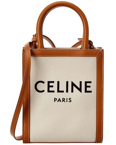 Celine Vertical Cabas Mini Canvas & Leather Tote - Brown