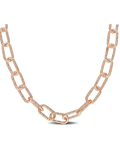 Italian Silver 18k Rose Gold Over Paperclip Chain Necklace - Metallic