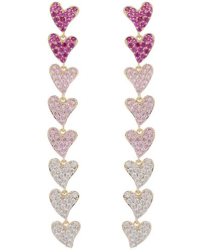 Eye Candy LA Luxe Collection 18k Plated Cz Rainbow Heart Earrings - Pink