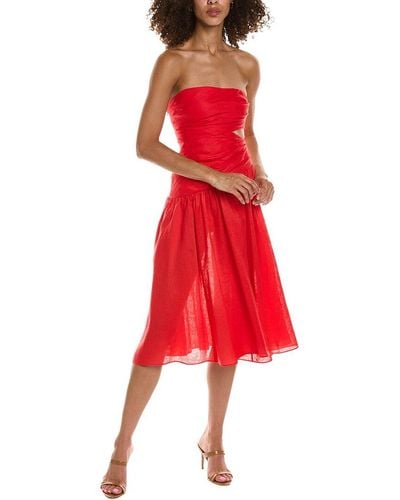 Zimmermann Cutout Linen Midi Dress - Red