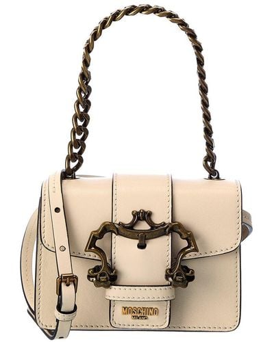 Moschino Padlock Detail Large Leather Crossbody - Natural