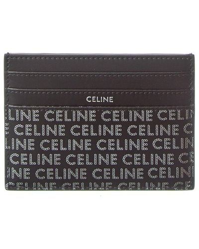 Celine Logo Leather Card Case - Gray