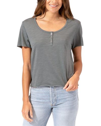 Threads For Thought Whitlea Raw Edge Slim Baby Henley - Grey