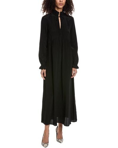 The Kooples Smocked Collar Silk Midi Dress - Black