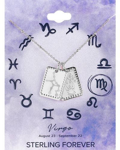 Sterling Forever 14k Over Silver Virgo Zodiac Tag Necklace - Multicolour