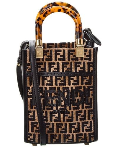 Mini Sunshine Shopper - Black raffia mini bag with crocheted FF