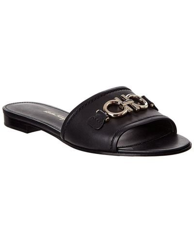 Ferragamo Gancini Leather Slide - Black