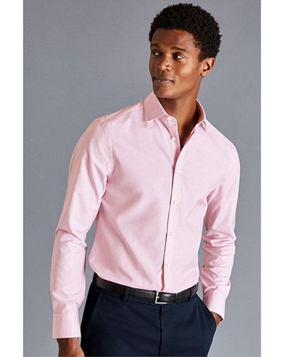 Charles Tyrwhitt Non-iron Linen Stripe Slim Fit Shirt - Pink
