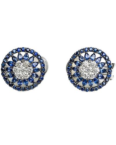 Arthur Marder Fine Jewelry 18k 4.50 Ct. Tw. Diamond & Sapphire Starburst Earrings - Blue