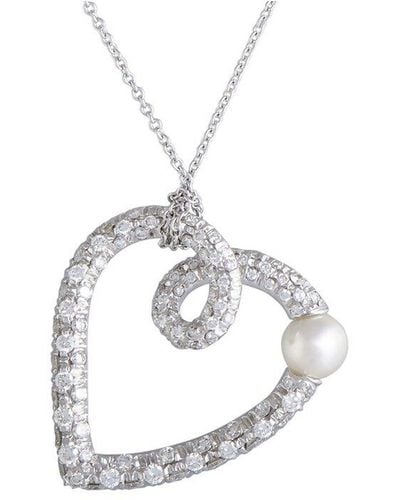 Mikimoto Mikimoto 18k 0.85 Ct. Tw. Diamond & Pearl Heart Necklace - Multicolor