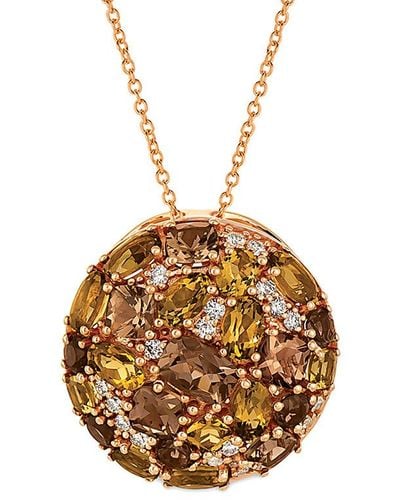 Le Vian Le Vian 14k Rose Gold 4.39 Ct. Tw. Diamond & Chocolate Quartz Pendant Necklace - Metallic