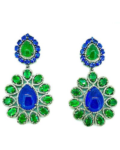 Arthur Marder Fine Jewelry 14k & Silver 14.00 Ct. Tw. Diamond & Tanzanite Earrings - Green