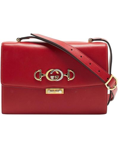 Gucci Leather Small Zumi Shoulder Bag (Authentic Pre-Owned) - Red