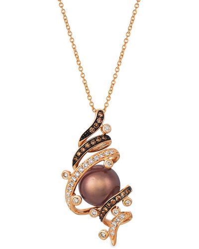 Le Vian 14k Rose Gold 0.40 Ct. Tw. Diamond Pearl Pendant Necklace - Metallic