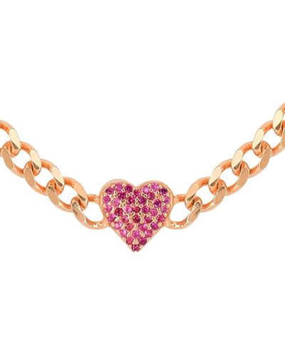 Gabi Rielle 14k Over Silver Cz Heart Choker Necklace - Pink