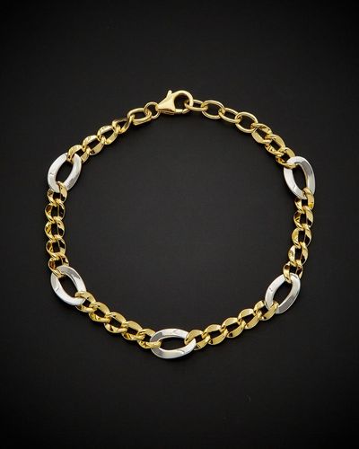 Italian Gold 14k Two-tone Figaro Bracelet - Black