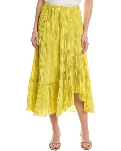 Vince Crushed Tiered Panelled Silk Midi Skirt - Yellow