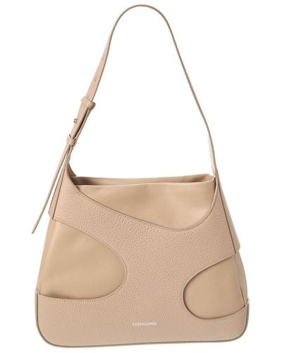 Ferragamo Cut Out Detail Leather Shoulder Bag - Natural