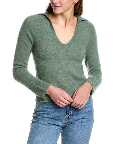 Vince Brushed V-neck Polo Alpaca & Wool-blend Sweater - Green