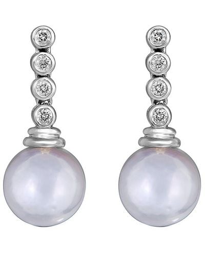 Belpearl 14k 0.12 Ct. Tw. Diamond & 8.5 Mm Akoya Pearl Earrings - Multicolor