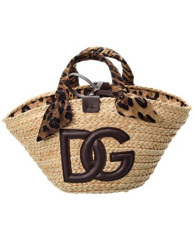 Dolce & Gabbana Kendra Straw & Leather Tote - Brown