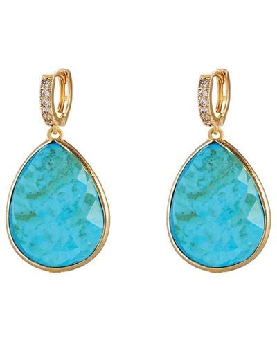 Liv Oliver 18k Plated 28.00 Ct. Tw. Turquoise Cz Drop Earrings - Blue