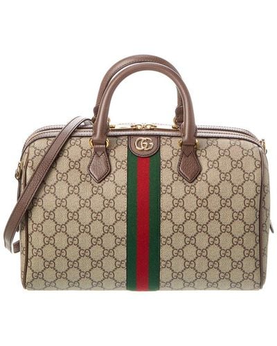 Gucci Ophidia Top Handle GG Supreme Canvas & Leather Duffel Bag - Brown
