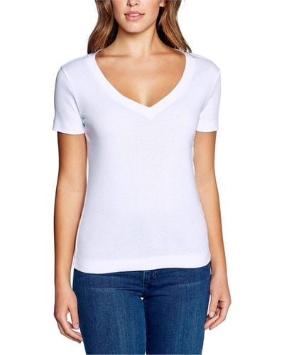Three Dots Solid V-neck T-shirt - White