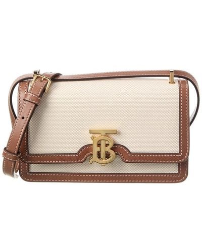 Burberry Tb Mini Canvas & Leather Shoulder Bag - Natural