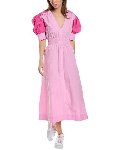 Ganni Smocked Midi Dress - Pink