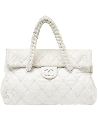 Chanel Quilted Leather Hidden Chain Double Flap Bag (Authentic Pre-Owned) - White