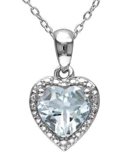 Rina Limor Silver 1.50 Ct. Tw. Aquamarine Heart Halo Pendant Chain Pendant Necklace - Metallic