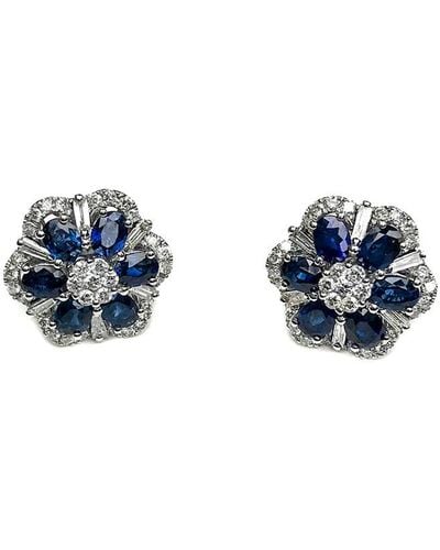 Arthur Marder Fine Jewelry 18k 3.90 Ct. Tw. Diamond & Sapphire Flower Earrings - Blue