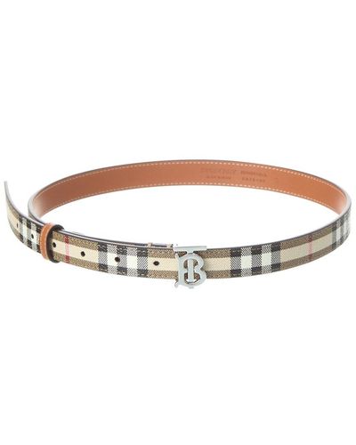 Burberry Check Tb E-canvas & Leather Belt - White