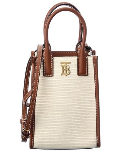 Burberry Micro Canvas & Leather Tote - Natural