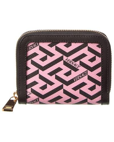 Versace La Greca Coated Canvas & Leather Coin Purse - Pink