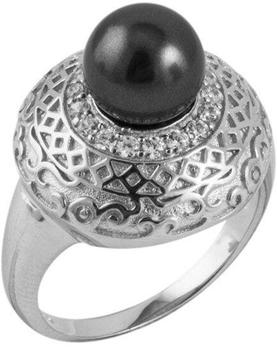 Splendid Splendid Pearl Rhodium Plated 8-8.5mm Pearl Cz Ring - Multicolor