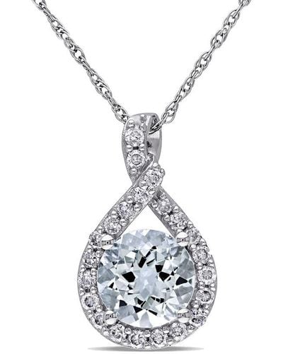 Rina Limor 10k 1.37 Ct. Tw. Diamond & Aquamarine Pendant Necklace - White