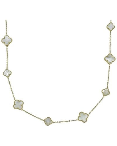 Belpearl Silver Pearl Cz Clover Necklace - Metallic