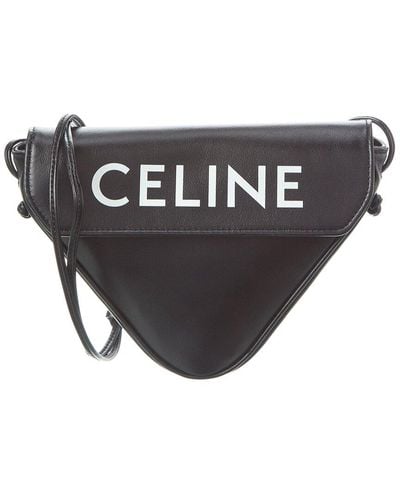Celine Triangle Leather Shoulder Bag - Black
