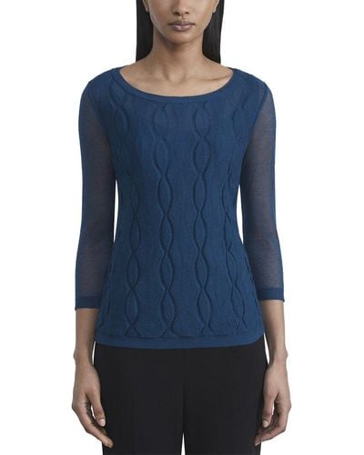 Lafayette 148 New York Double Layer Cable Intarsia Linen-blend Sweater - Blue