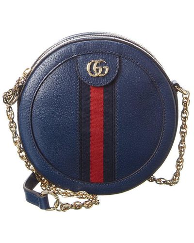 Gucci Ophidia Mini Round Leather Shoulder Bag - Blue