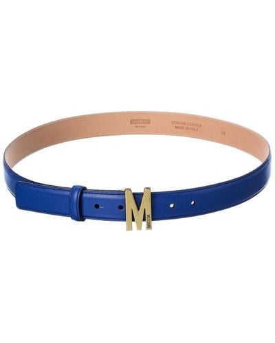 Moschino Logo Buckle Leather Belt - Blue