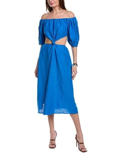 FARM Rio Cutout Waist Linen-blend Midi Dress - Blue
