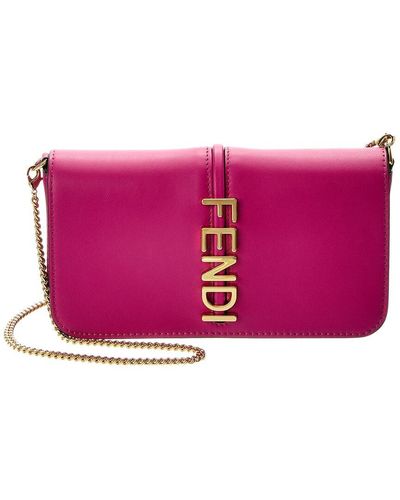 Fendi Graphy Leather Wallet On Chain - Purple