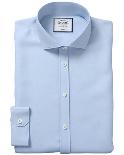 Charles Tyrwhitt Non-iron Poplin Cutaway Super Slim Fit Shirt - Blue
