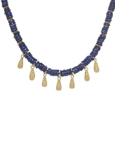 Rachel Reinhardt Jewelry Layla Collection 24K Plated Lapis Filigree Drop Necklace - Blue