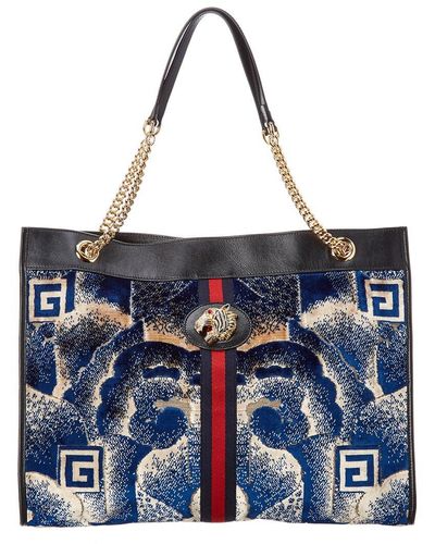 Gucci Rajah G Cloud Large Velvet & Leather Tote - Blue