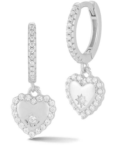 Glaze Jewelry Silver Cz Heart Hoops - White